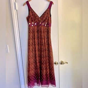Signature Robbie Bee Silk Maxi Sleeveless V Neck Beaded Fuchsia Rust Beaded, 6